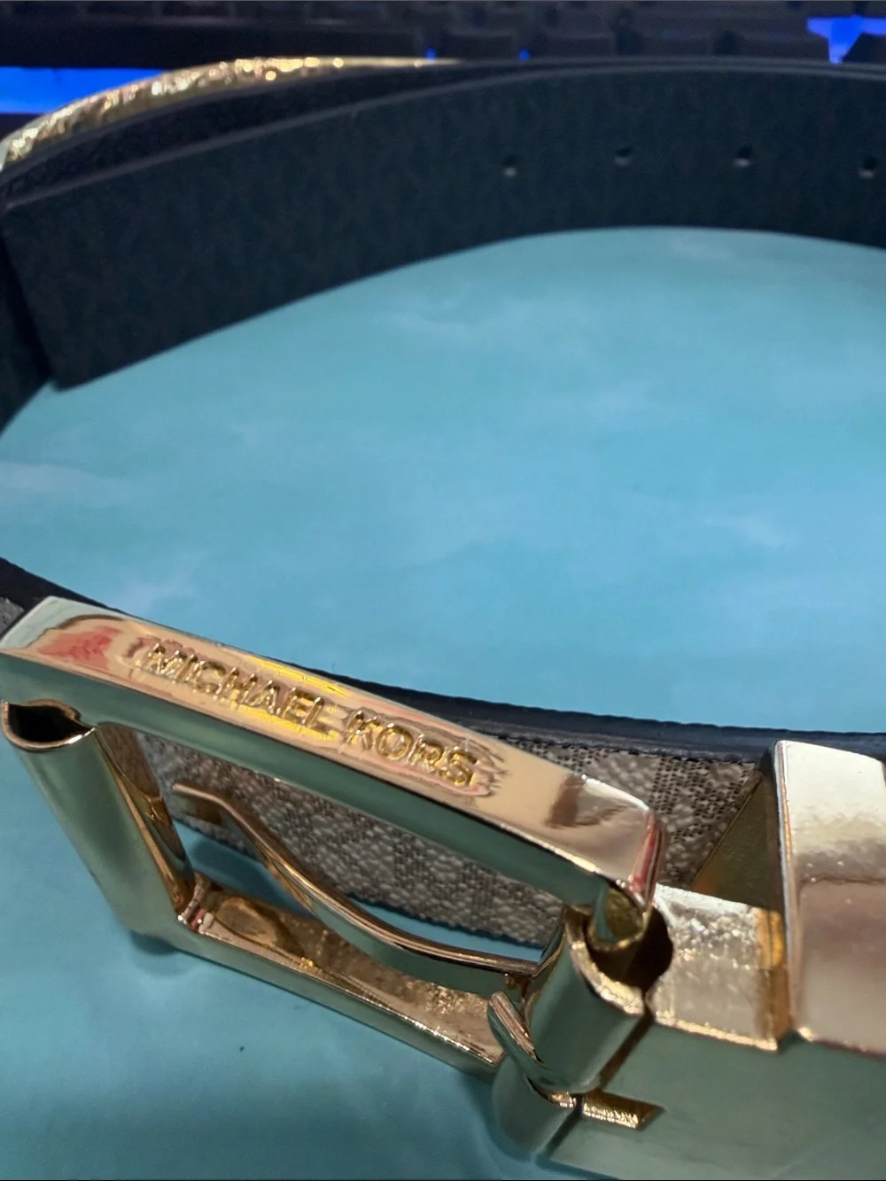 Michael Kors Black Leather Belt with Gold Buckle